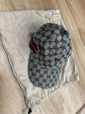 Gucci Beige Monogram Baseball Cap with Red & Navy Web